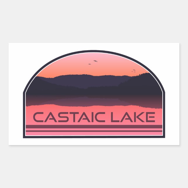 Pegatina Rectangular Castaic Lake California Red Sunrise (Anverso)