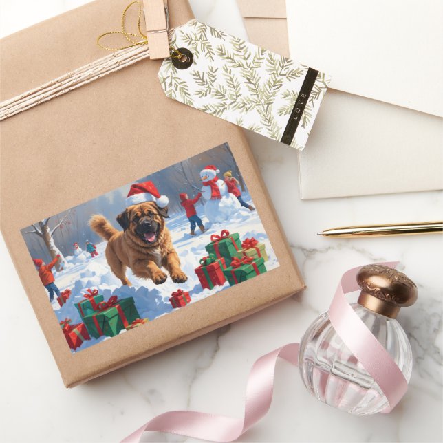 Pegatina Rectangular Castigos tibetanos en Nieve con Gorra de Navidades (Regalar)