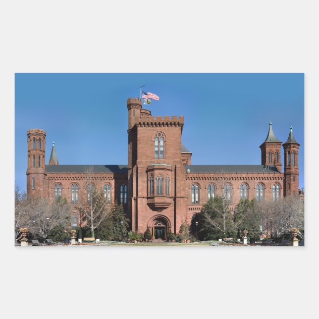 Pegatina Rectangular Castillo de Smithsonian en Washington, C.C. (Anverso)