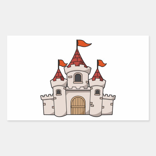 Pegatina Rectangular Castillo medieval de Personalizado rojo y blanco c (Anverso)