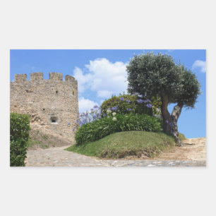 Pegatina Rectangular Castillo medieval y olivo