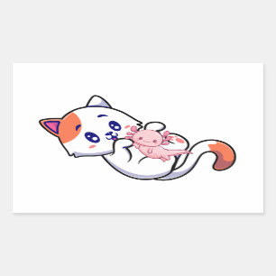Pegatina Rectangular Cat y Axolotl Kawaii Neko Anime