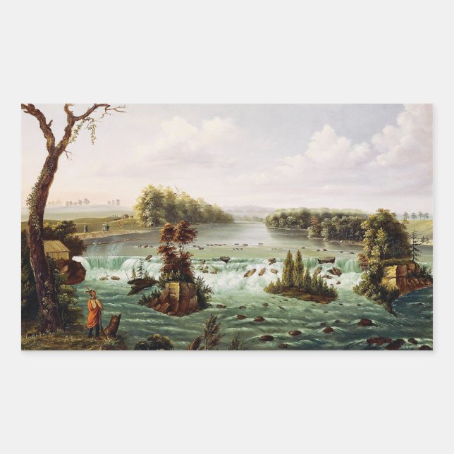 Pegatina Rectangular Cataratas de Saint Anthony por Henry Lewis (Anverso)