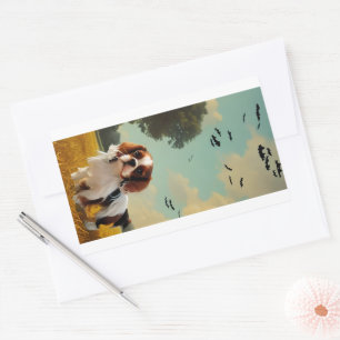 Pegatina Rectangular cavalier king charles spaniel halloween AI