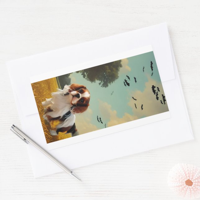 Pegatina Rectangular cavalier king charles spaniel halloween AI (Sobre)