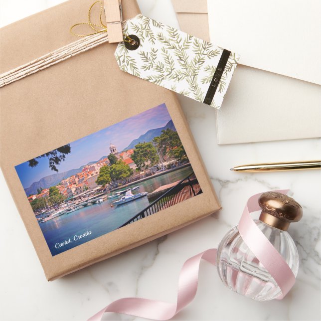 Pegatina Rectangular Cavtat, vistas a Croacia de las vacaciones en la c (Regalar)