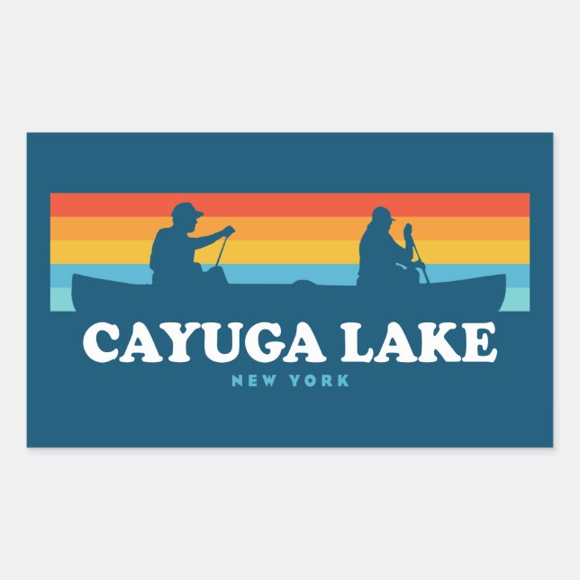 Pegatina Rectangular Cayuga Lake New York Canoe (Anverso)
