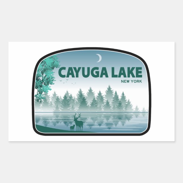 Pegatina Rectangular Cayuga Lake New York Deer (Anverso)