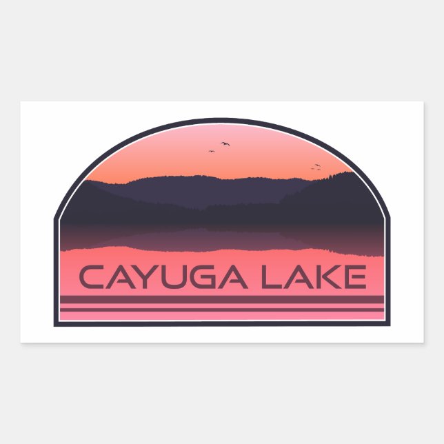 Pegatina Rectangular Cayuga Lake New York Red Sunrise (Anverso)