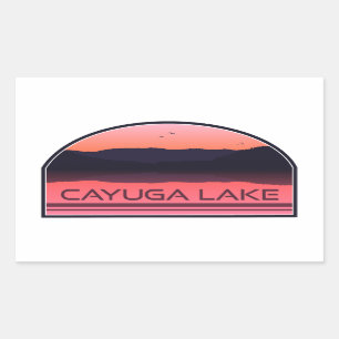 Pegatina Rectangular Cayuga Lake New York Red Sunrise