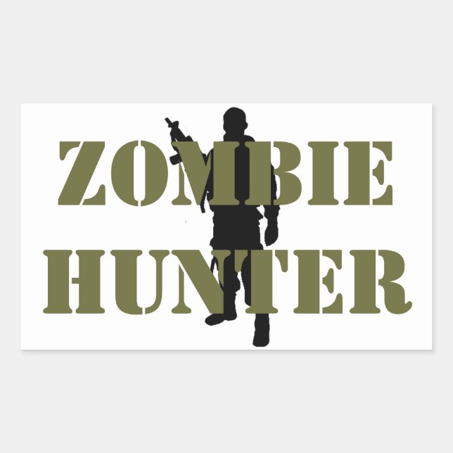PEGATINA RECTANGULAR CAZADOR DE ZOMBIS (Anverso)