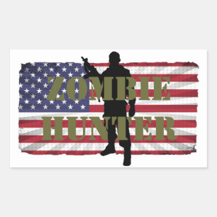 PEGATINA RECTANGULAR CAZADOR DE ZOMBIS BANDERA AMERICANA