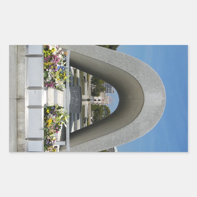 Pegatina Rectangular Cenotafio Memorial de Hiroshima (Anverso)