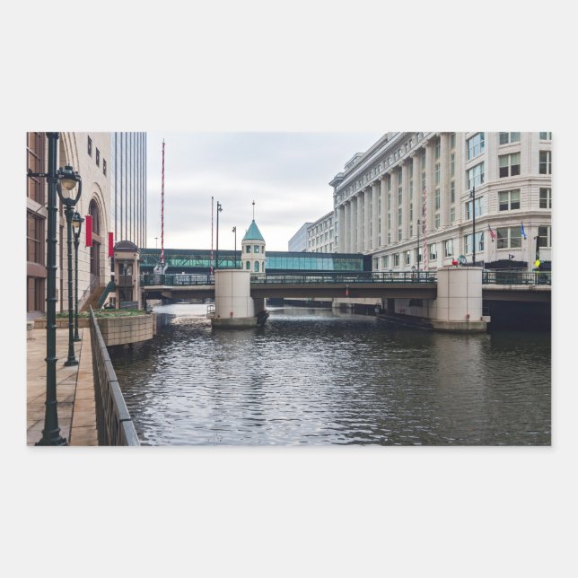 Pegatina Rectangular centro de milwaukee riverfront y arquitectura (Anverso)