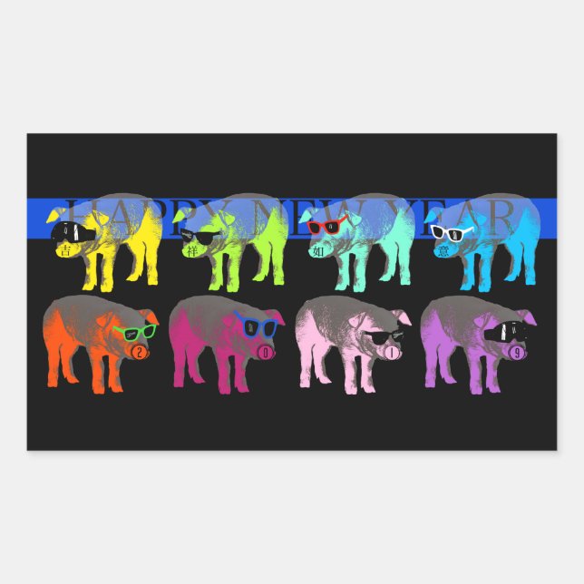 Pegatina Rectangular Cerdo Año Nuevo Chino 2019 Pop Rectangular S (Anverso)