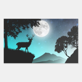 Pegatina Rectangular Cerf sous la lune turquoise