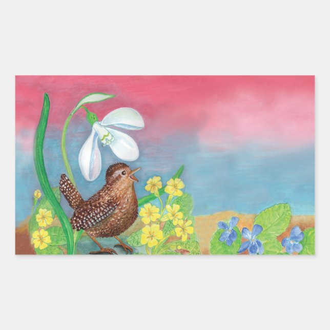 Pegatina Rectangular Cernera y Snowdrop & Primroses (Anverso)