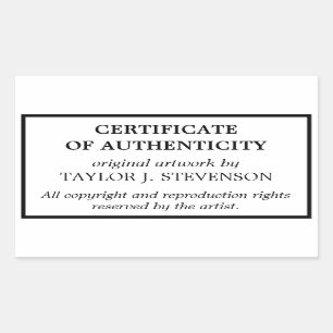Pegatina Rectangular Certificado blanco negro de autenticidad