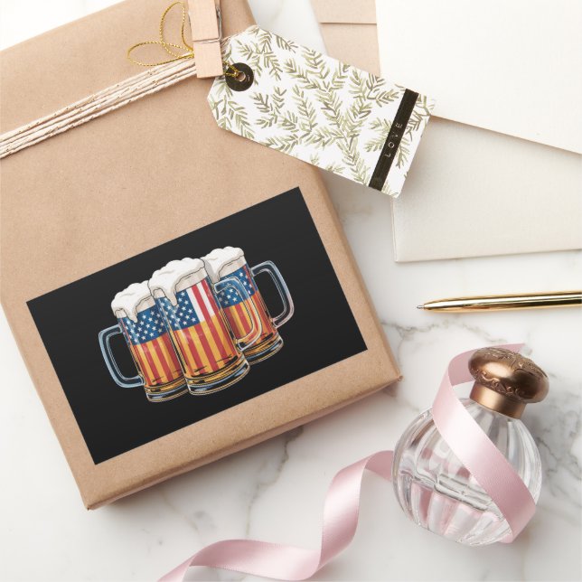 Pegatina Rectangular Cerveza Bandera Americana 4 de Julio Merica Bebien (Regalar)