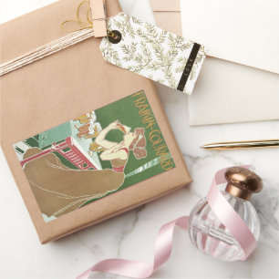 Pegatina Rectangular Cerveza Brasserie Fraikin-Courard Art Nouveau Vint