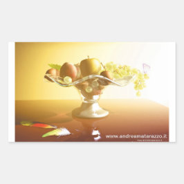 Pegatina Rectangular Cesta de vidrio con frutas y mariposa