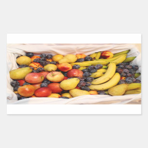 Pegatina Rectangular Cesta por completo de frutas
