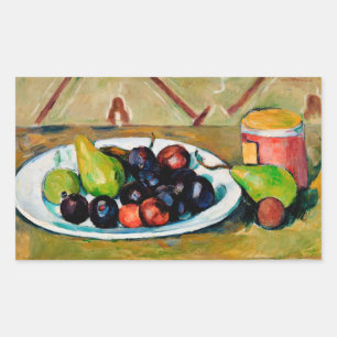 Pegatina Rectangular Cezanne - Plata con fruta y olla de manteca