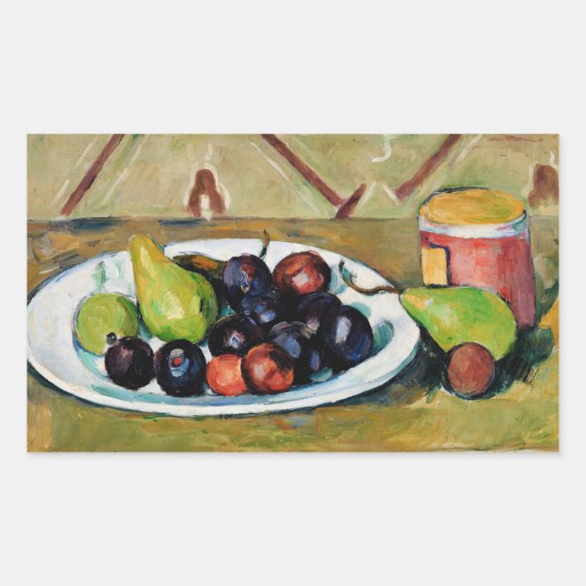 Pegatina Rectangular Cezanne - Plata con fruta y olla de manteca (Anverso)
