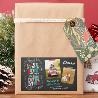 Pegatina Rectangular Chalkboard Mistletoe Vintage Primera Foto De Navid