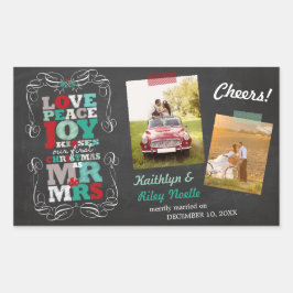 Pegatina Rectangular Chalkboard Mistletoe Vintage Primera Foto De Navid