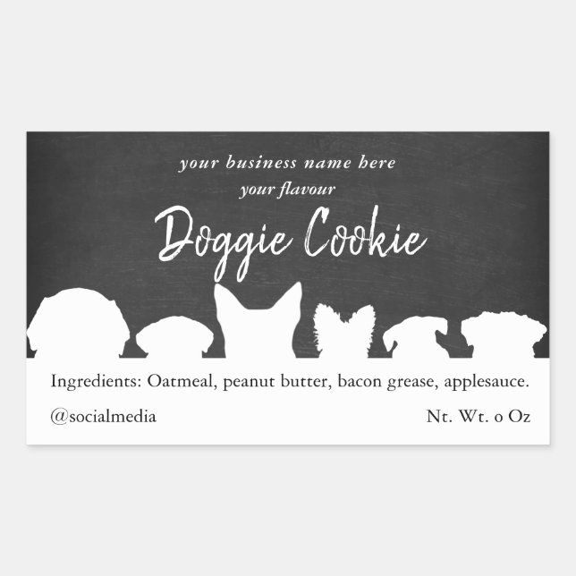 Pegatina Rectangular Chalkboard, siluetas de perro galleta de perro (Anverso)