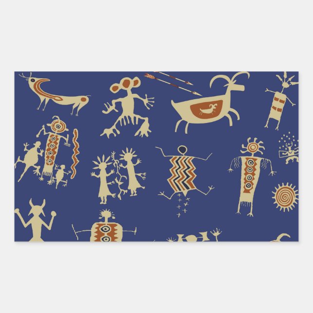 Pegatina Rectangular Chamán del arte rupestre del suroeste (Anverso)