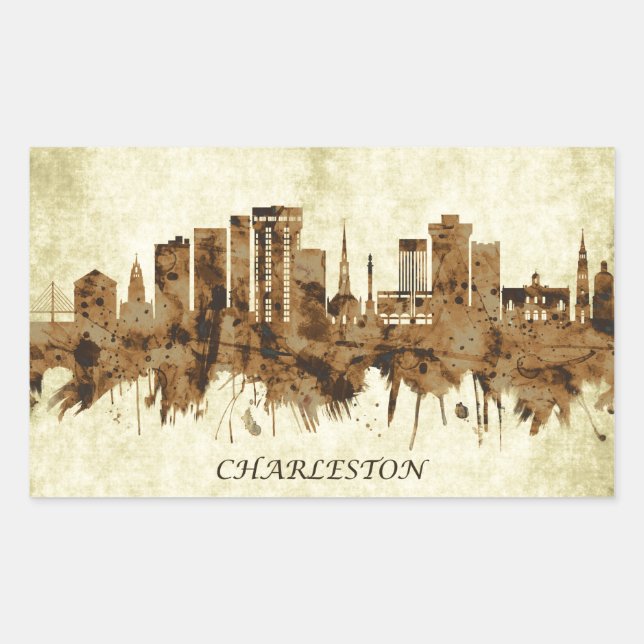 Pegatina Rectangular Charleston South Carolina Cityscape (Anverso)