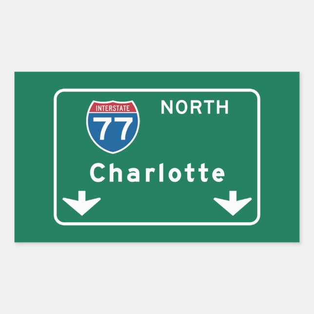 Pegatina Rectangular Charlotte, Rótulo de Carretera NC (Anverso)