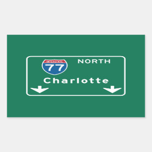 Pegatina Rectangular Charlotte, Rótulo de Carretera NC