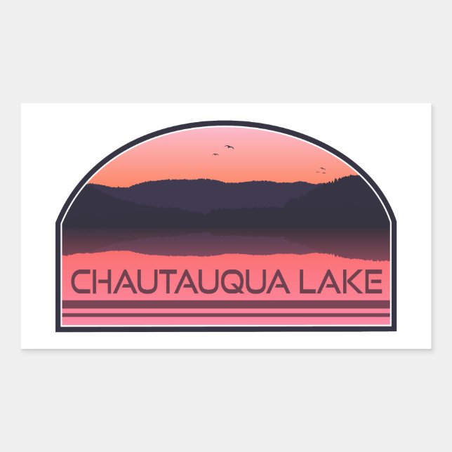 Pegatina Rectangular Chautauqua Lake New York Red Sunrise (Anverso)