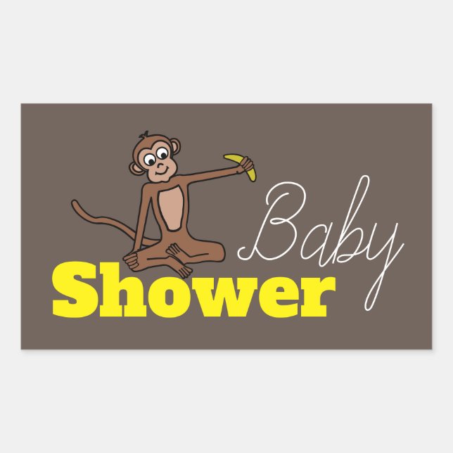 Pegatina Rectangular Cheeky Monkey, Baby Shower (Anverso)