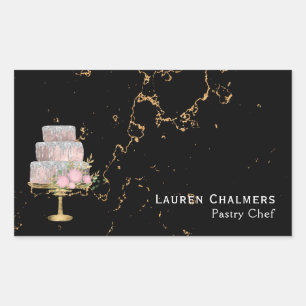 Pegatina Rectangular Chef pastelero de pasteles de mármol negro y dorad