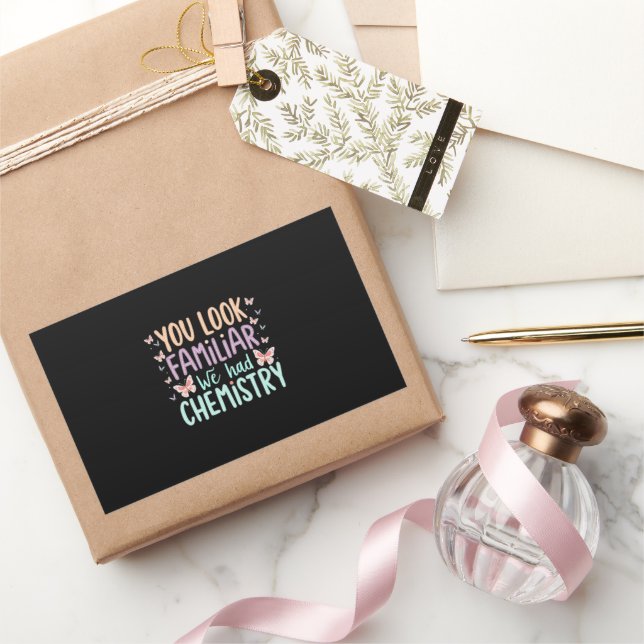 Pegatina Rectangular Chemistry Pick Up Line | Butterfly Science Pun  (Regalar)