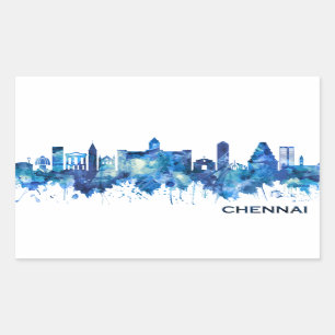 Pegatina Rectangular Chennai Tamil Nadu Skyline Blue