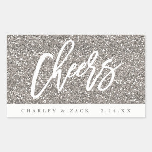 Pegatina Rectangular Cheque Purpurina Sliver Mini Wine Champagne Label