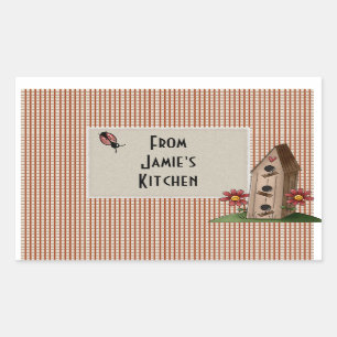 Pegatina Rectangular Cheques de Gingham rojo del país