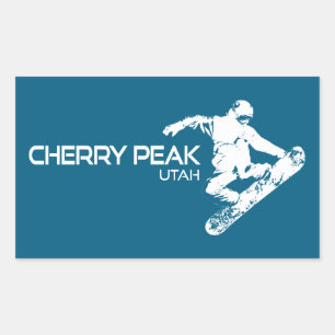 Pegatina Rectangular Cherry Peak Resort Utah Snowboarder