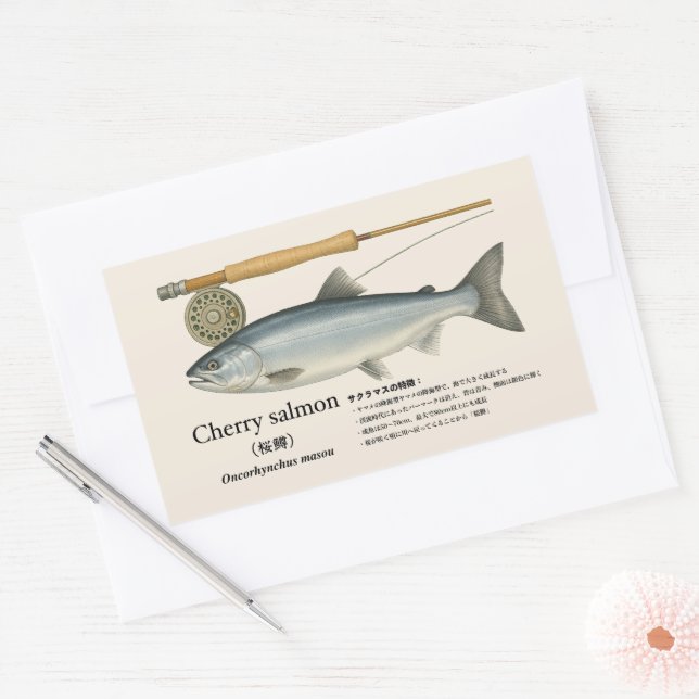 Pegatina Rectangular Cherry Salmon (Oncorhynchus maso – Japanese (Sobre)