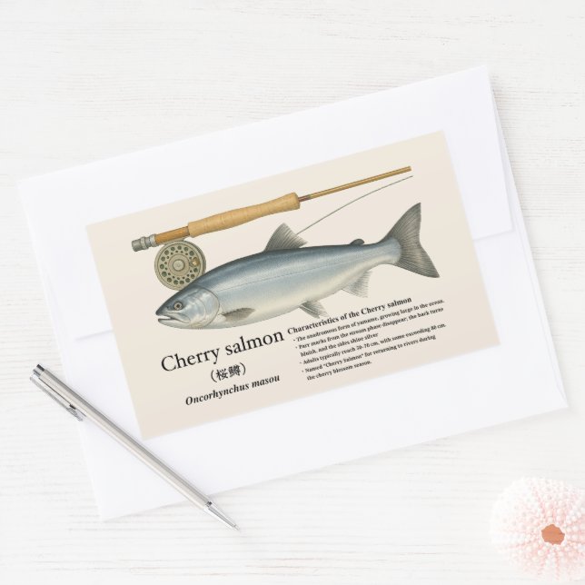 Pegatina Rectangular Cherry Salmon (Oncorhynchus masou) – English (Sobre)