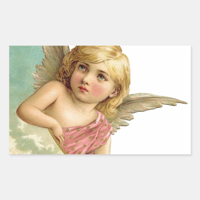 Pegatina Rectangular Cherub vintage y Luna Cresent (Anverso)