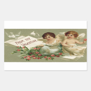Pegatina Rectangular Cherubs y Rosas Valentine