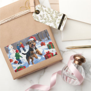 Pegatina Rectangular Chesapeake Bay Retriever Nieve con Sombrero de Nav