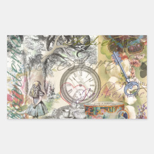 Pegatina Rectangular Cheshire Cat Alice Wonderland Classic