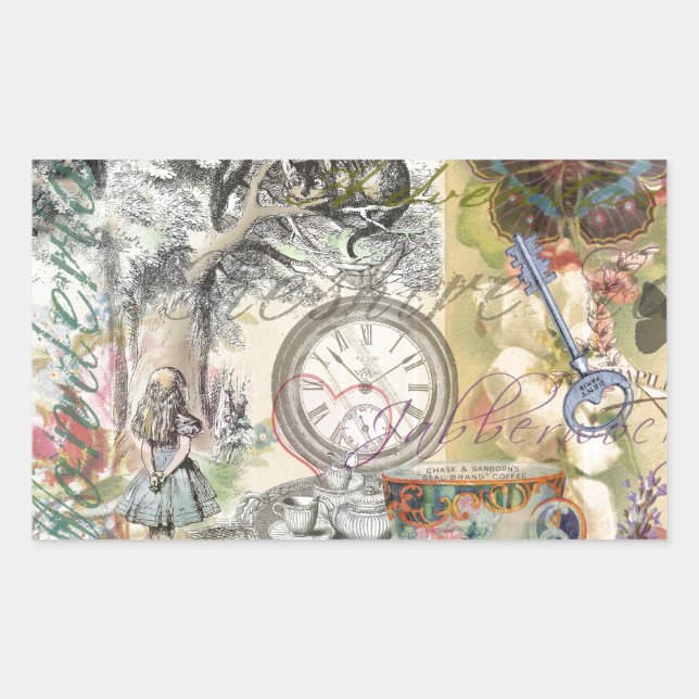 Pegatina Rectangular Cheshire Cat Alice Wonderland Classic (Anverso)